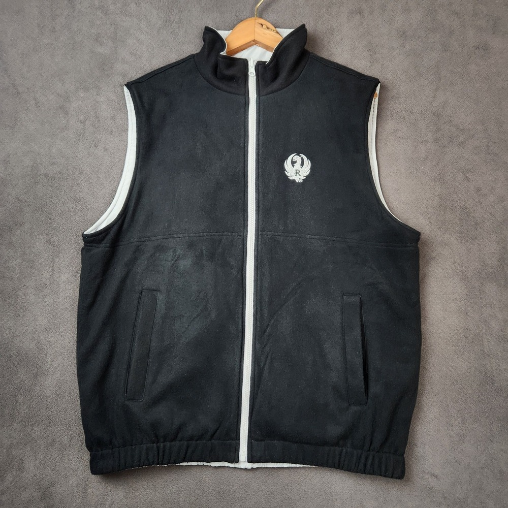 Ruger Vest Authentic Brand Reversible Mens Medium Gray‎ Black Fleece Logo Zip Up